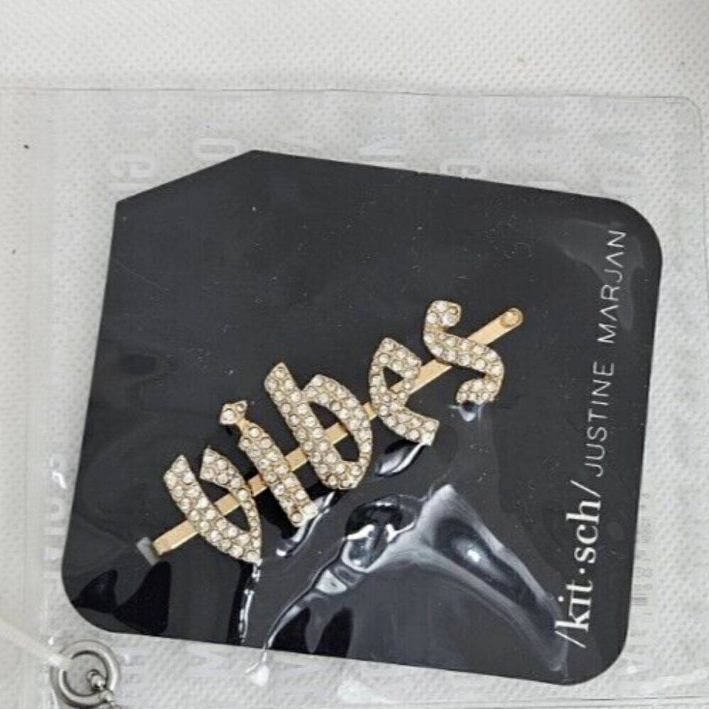 New Kitsch X Justine Marjan Gold Color VIBES Rhinestone Bobby Pin